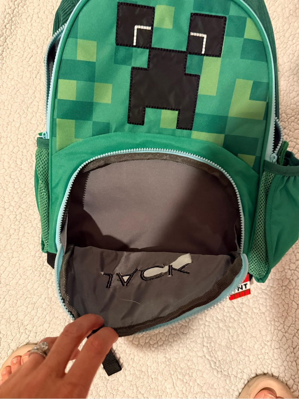 Pottery Barn Kids Green Minecraft Creeper Backpack with Name - Picture 4 of 5